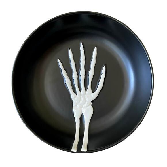 Black & White Halloween Skeleton Hand Serving Bowl Candy Dish 10.5in Spooky NEW - Picture 1 of 10